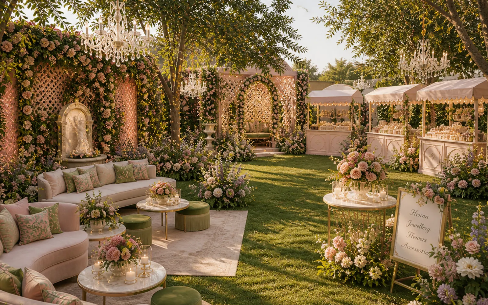 Floral wall garden lounge — celebrity wedding decor designer India