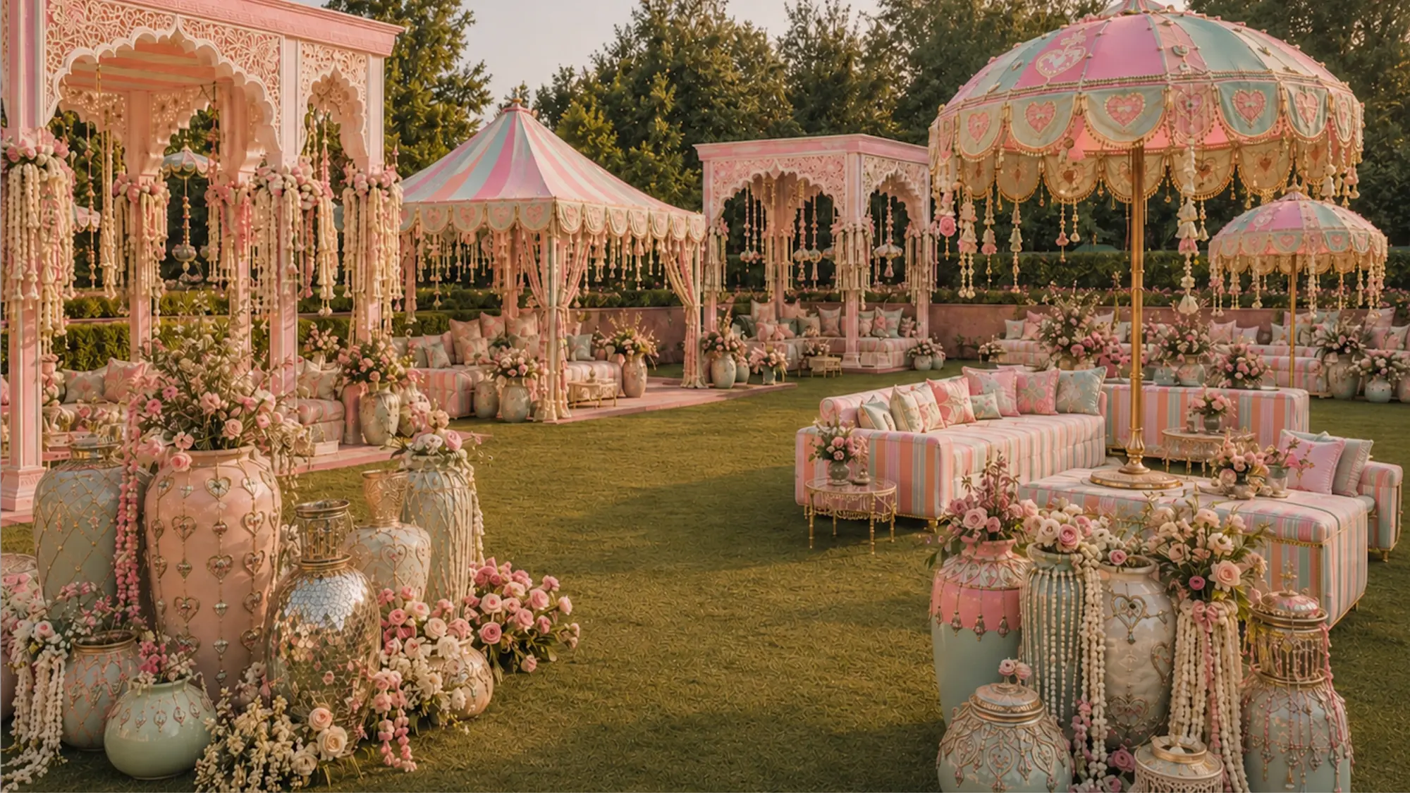 Pastel garden gazebo decor — luxury event design and management Delhi